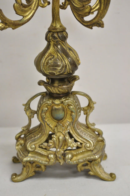 Vintage French Rococo Louis XV Style Small Ornate Brass Candelabra - a Pair