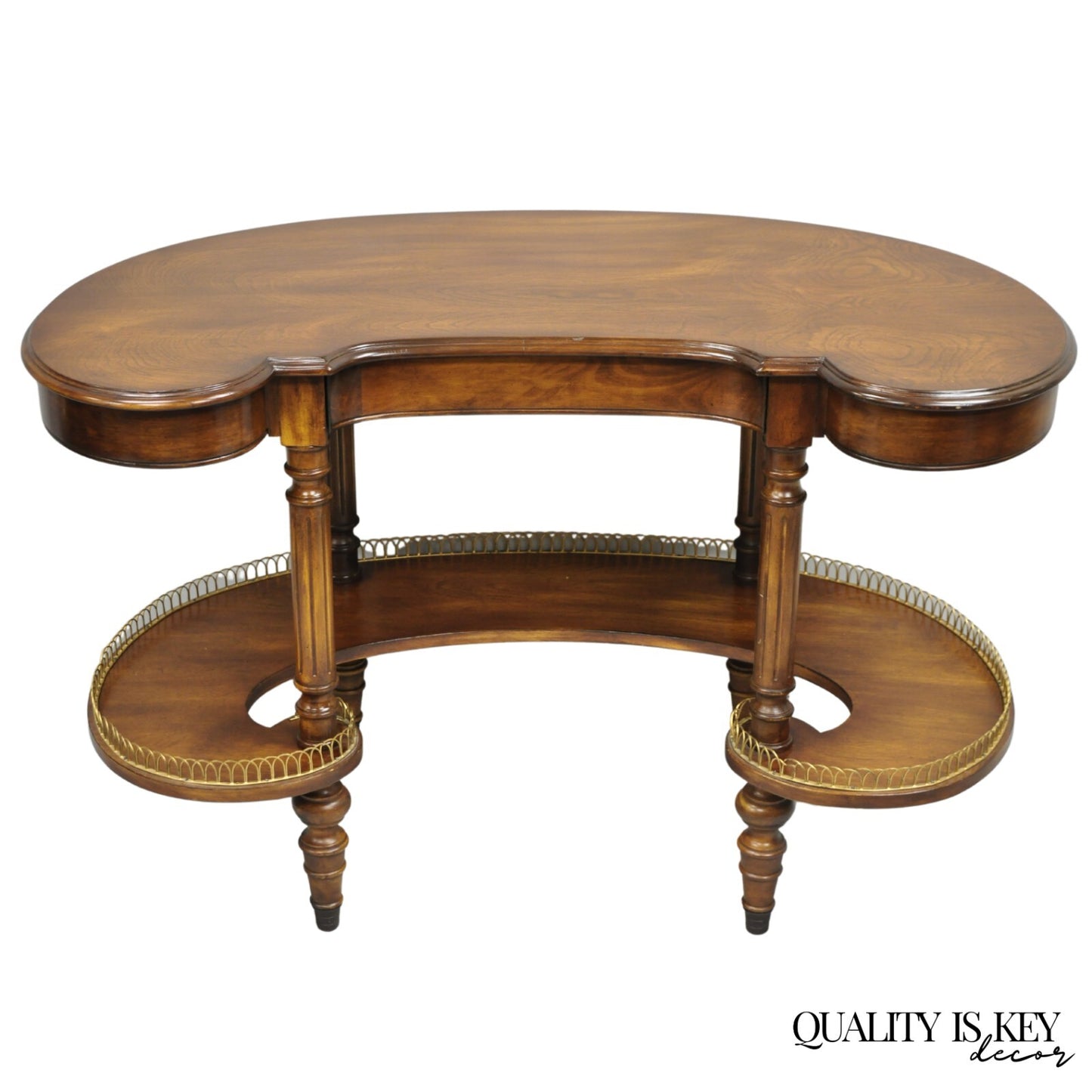 Vintage French Regency Cherry Wood "Kidney Bean" Desk Console Table w/ Drawer