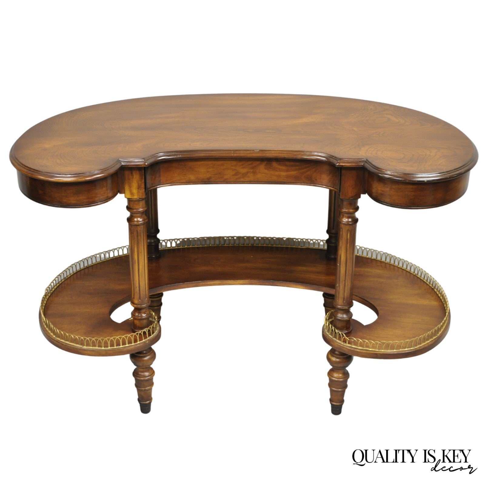 Vintage French Regency Cherry Wood "Kidney Bean" Desk Console Table w/ Drawer