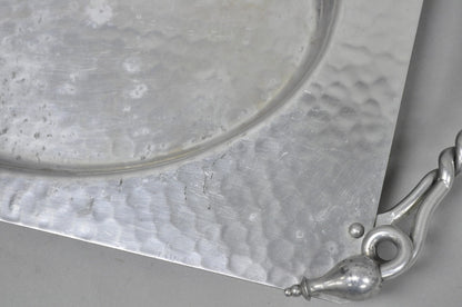 Vintage Buenilum Art Nouveau Hand Hammered Aluminum Serving Tray w Tulip Handles