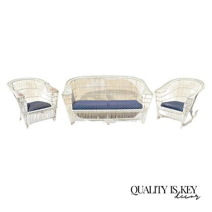 Antique Victorian Wicker Rattan Bentwood Sculptural Sunroom Sofa Set with Chairs