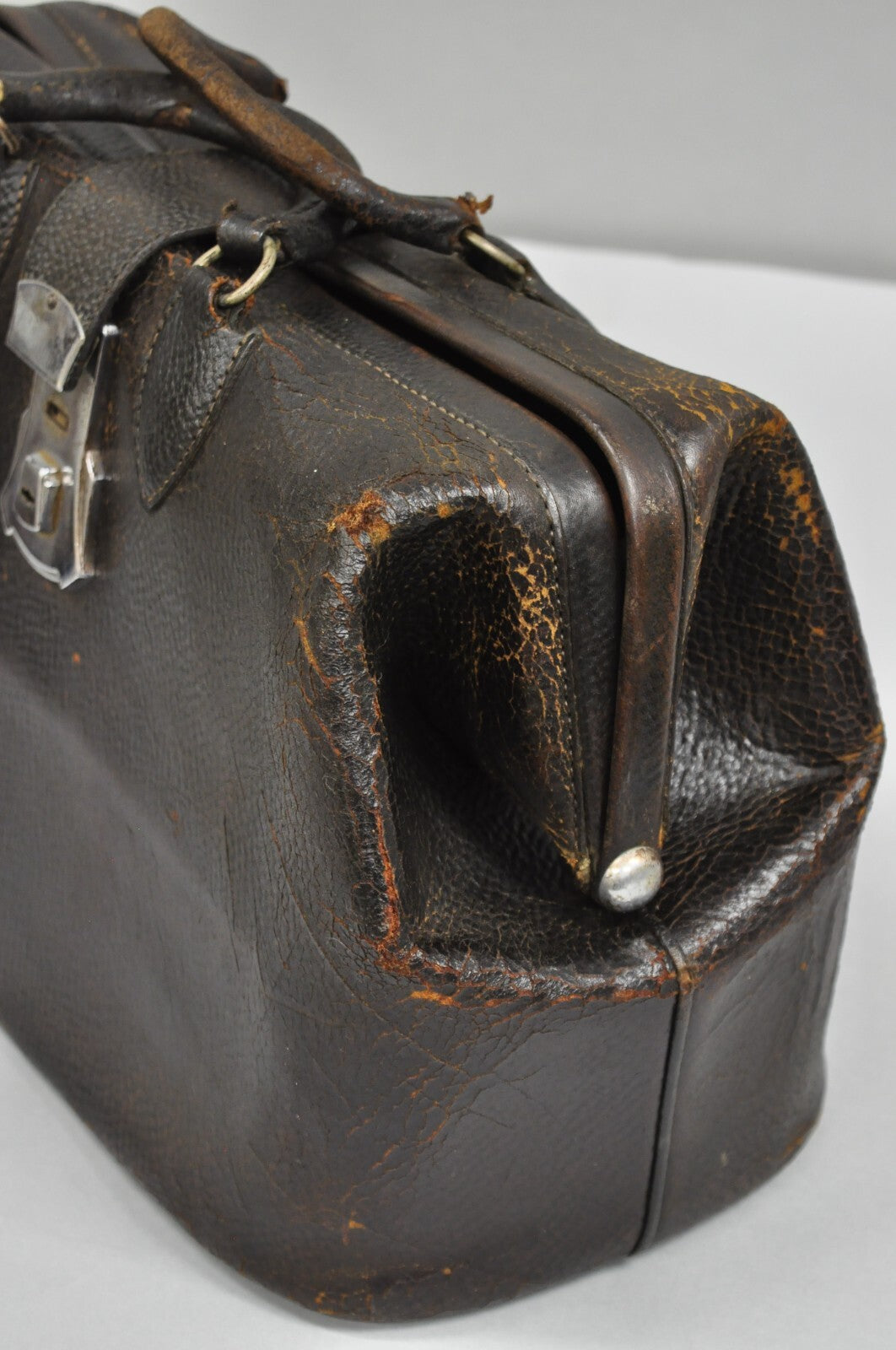 Vintage Art Deco Brown Cowhide Leather Doctor's Bag by Kruse