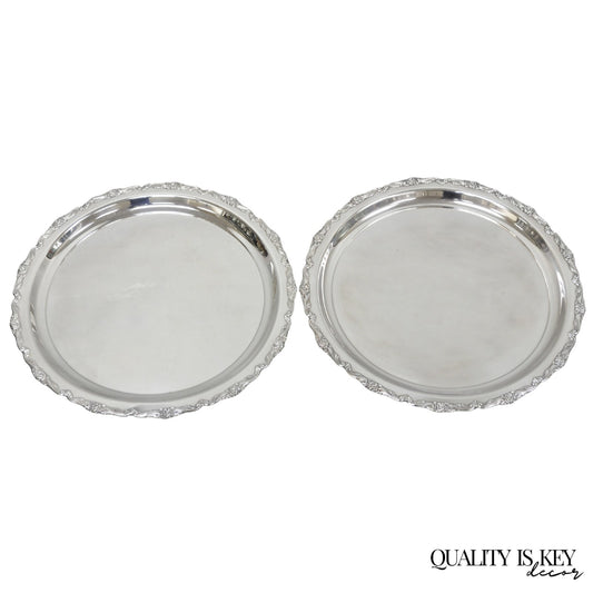 Vintage Victorian Large 21" Round Silver Plated Serving Platter Tray Japan, Pair