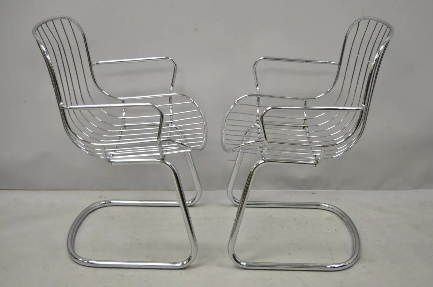 Mid Century Italian Modern Tubular Chrome Cantilever Dining Arm Chair - Set of 4