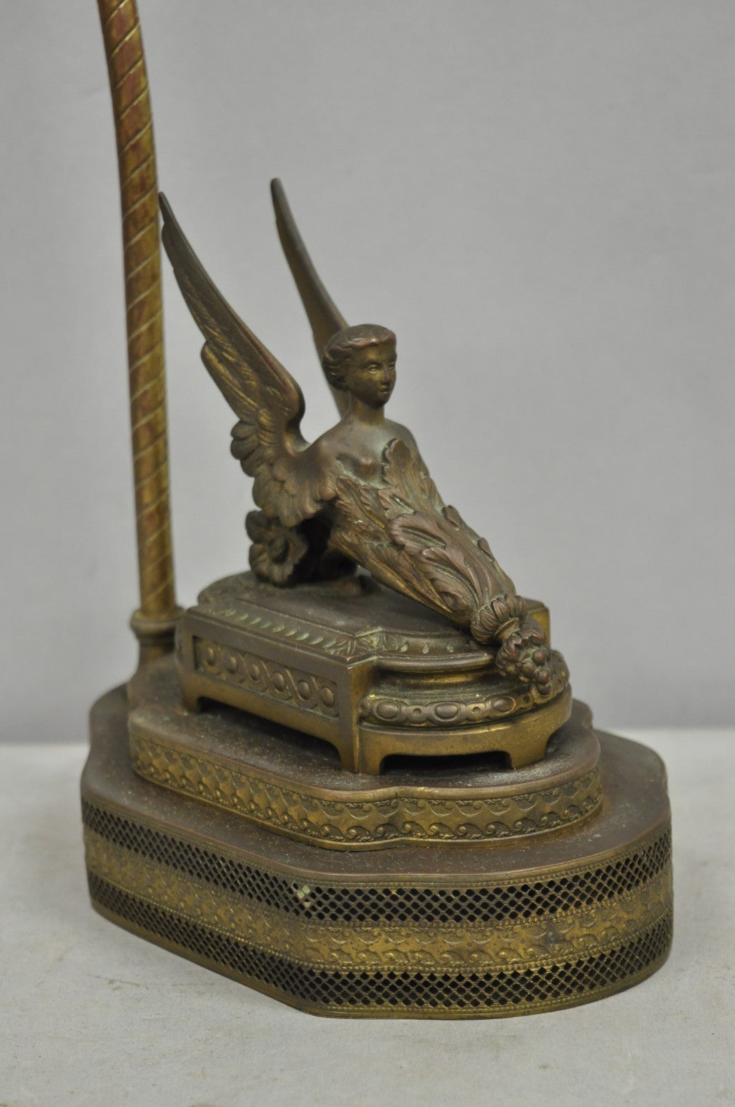 Antique French Victorian Neoclassical Small Gilt Brass Winged Maiden Table Lamp