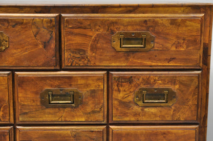 Vintage Italian Olive Wood Veneer Campaign Chest of Drawers Cabinet Side Table