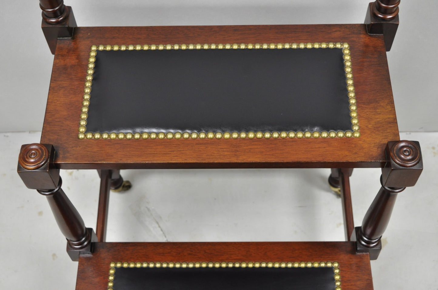 George III Style Mahogany and Black Leather Library Steps by Wellington Hall