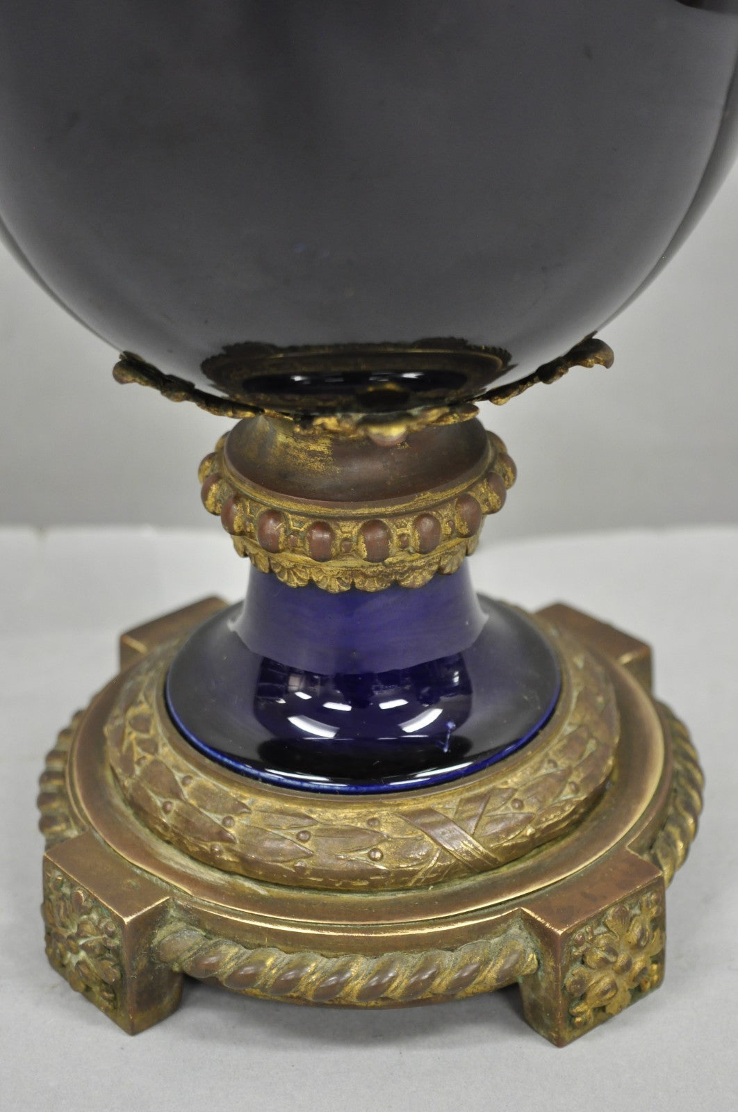 Antique French Empire Cobalt Blue Porcelain Figural Gilt Bronze Urn Table Lamp