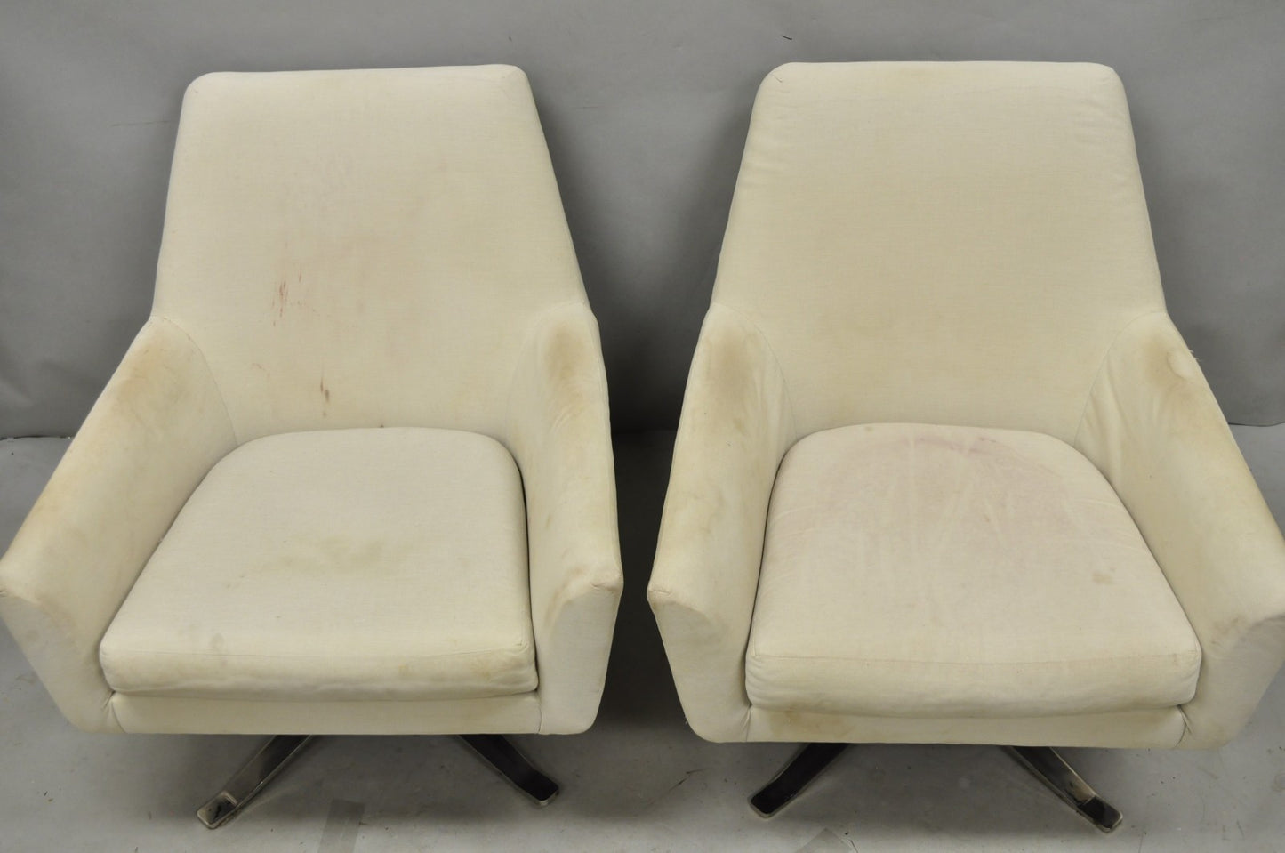 West Elm Lucas Healthcare Swivel Chrome Base Modern Lounge Arm Chair - a Pair