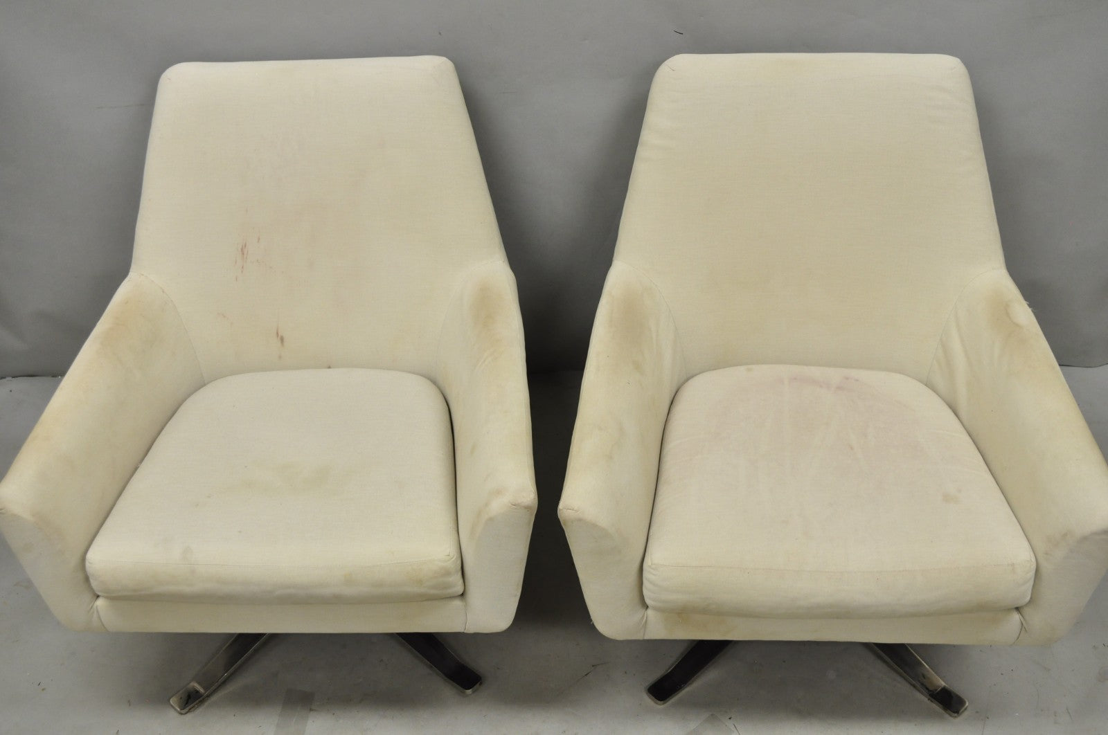 West Elm Lucas Healthcare Swivel Chrome Base Modern Lounge Arm Chair - a Pair