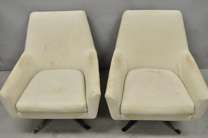 West Elm Lucas Healthcare Swivel Chrome Base Modern Lounge Arm Chair - a Pair