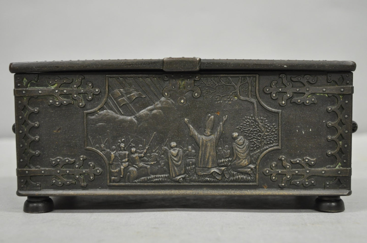 Antique "Iron Art" Denmark Bronze Trinket Jewelry Box Casket "Battle of Estonia"