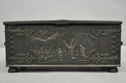 Antique "Iron Art" Denmark Bronze Trinket Jewelry Box Casket "Battle of Estonia"