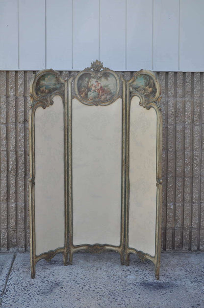 19th C. French Louis XV Style Hand Painted Petite Dressing Screen Room Divider