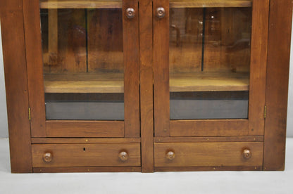 Antique American Primitive Colonial Cherry Wood 2 Door Hutch Cupboard Cabinet