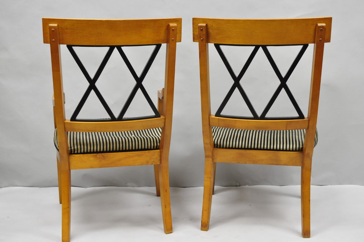 Biedermeier Empire Style Maple Wood Double X Back Dining Room Chairs - Set of 6
