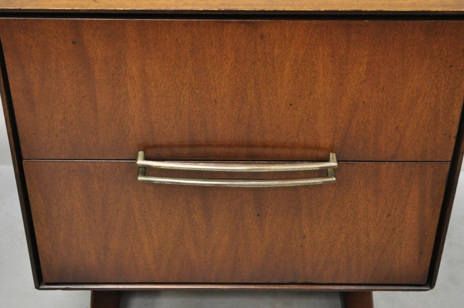 Vintage Mid Century Modern Walnut Double Pedestal Base Nightstand Bedside Table