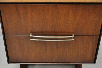 Vintage Mid Century Modern Walnut Double Pedestal Base Nightstand Bedside Table