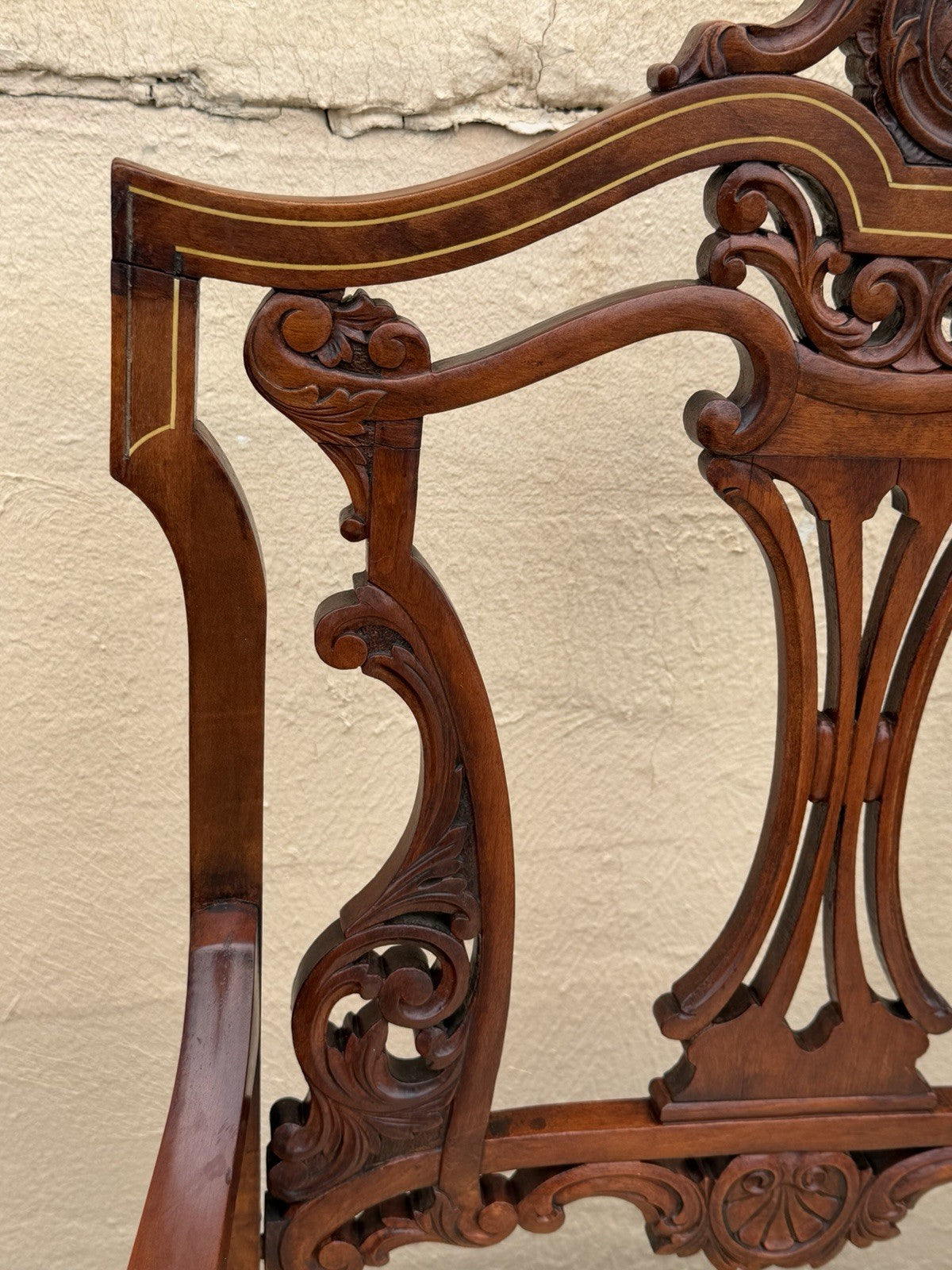 Antique Victorian Carved Mahogany Inlaid Parlor Set Sofa and 4 Chairs - 5 Pcs