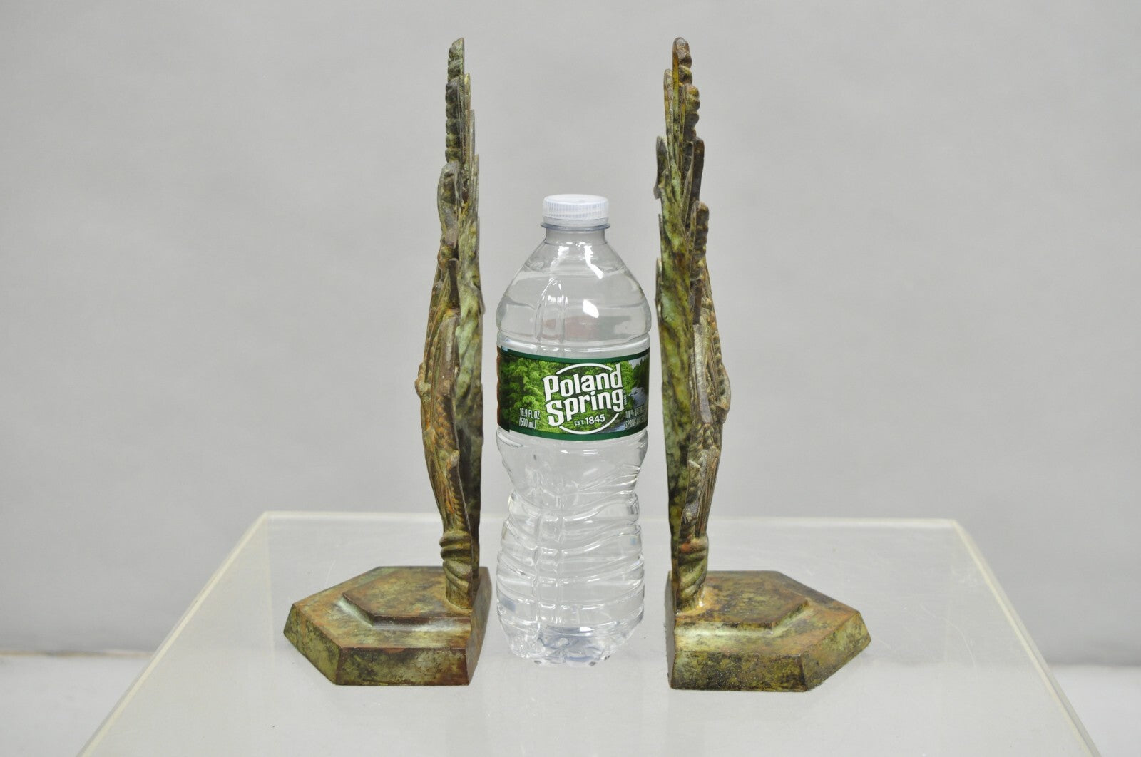 Vintage Art Nouveau Patinated Cast Metal Sheaf of Wheat Doorstop Bookends - Pair
