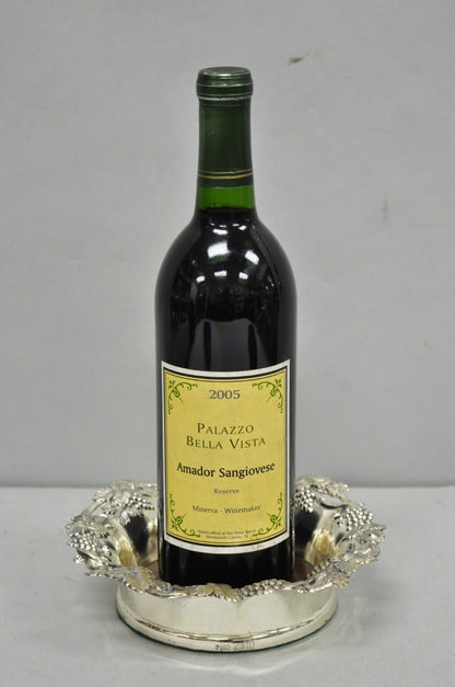 Vintage English Victorian Silver Plated Grapevine Repousse Wine Bottle Coaster