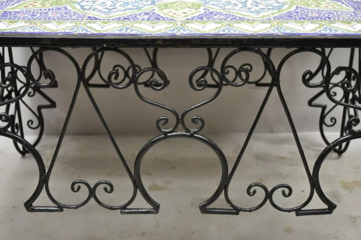 Arts & Crafts Ceramic California Tile Wrought Iron Coffee Table attr. Catalina