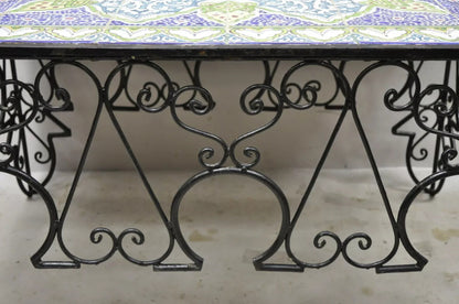 Arts & Crafts Ceramic California Tile Wrought Iron Coffee Table attr. Catalina