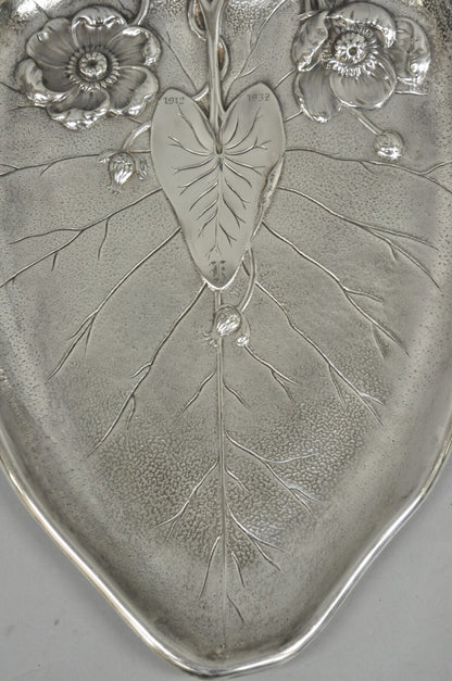 Antique Reed & Barton Art Nouveau Deco Lily Pad Leaf 20" Trinket Dish Bar Tray