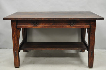 Antique Gustav Stickley Arts & Crafts Mission Oak Two Drawer Library Table Desk
