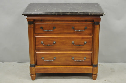 Kincaid French Country Cherry Wood 3 Drawer Marble Top Nightstand Bedside Table