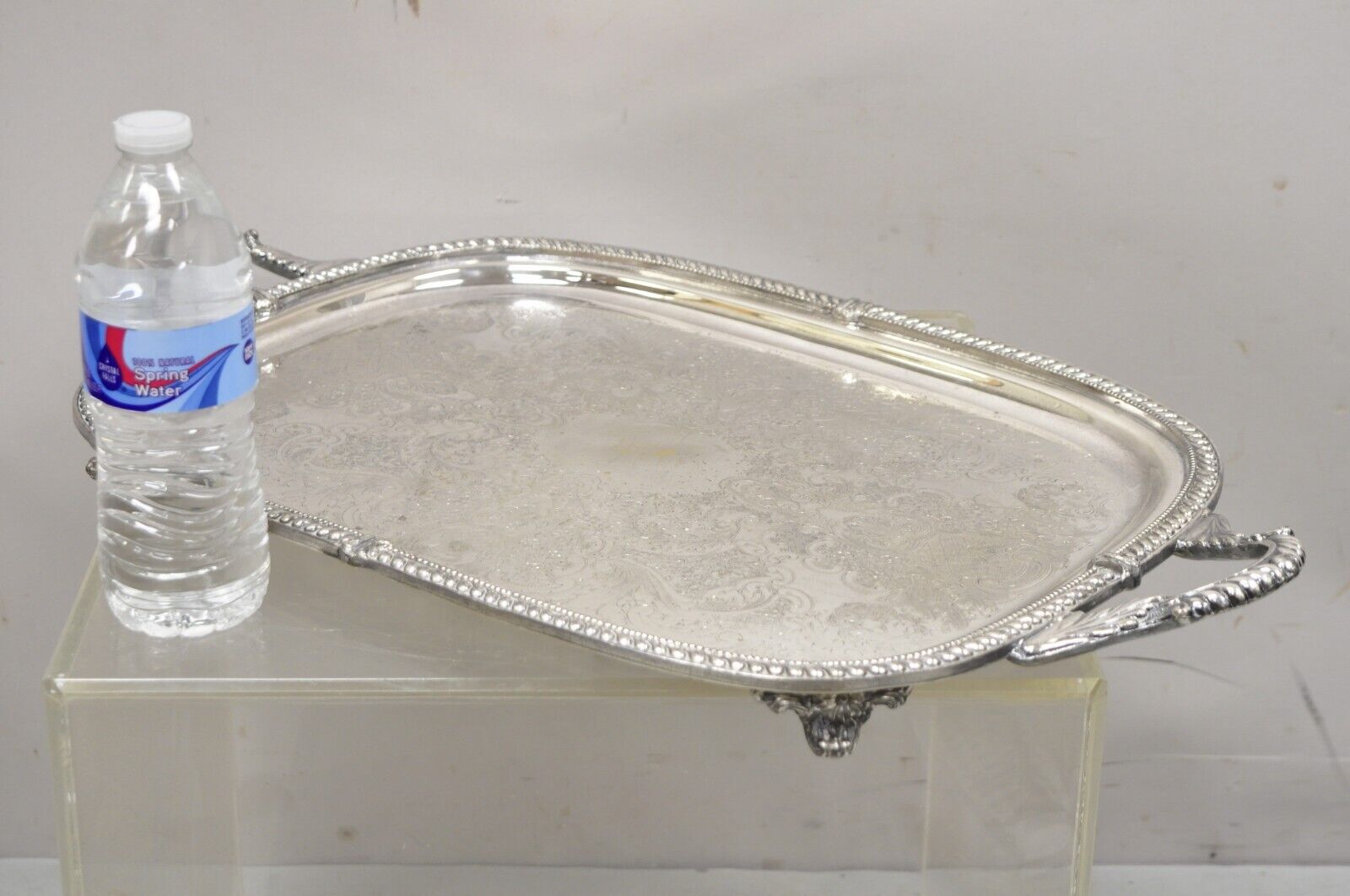 Vintage Silver Plated Victorian Style Regency Heavy Twin Handle Platter Tray