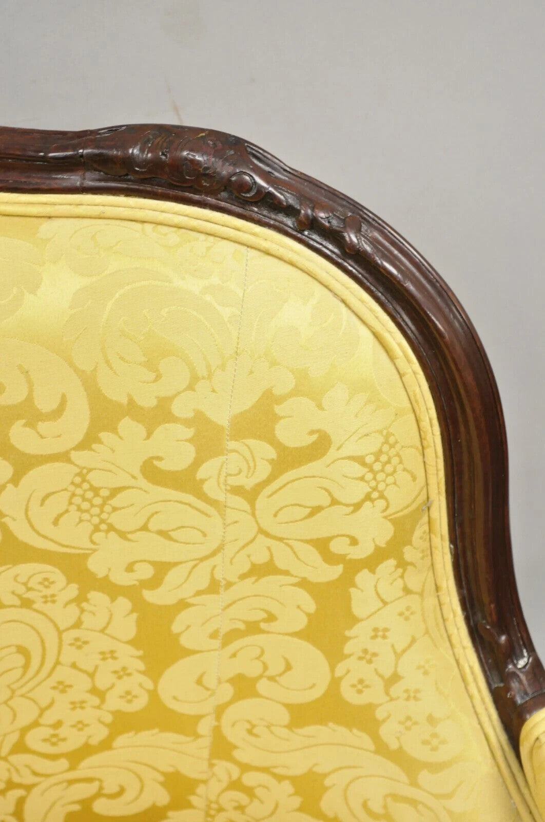 French Louis XV Style Gold Upholstered Wide Seat Lounge Chair Settee Bergere