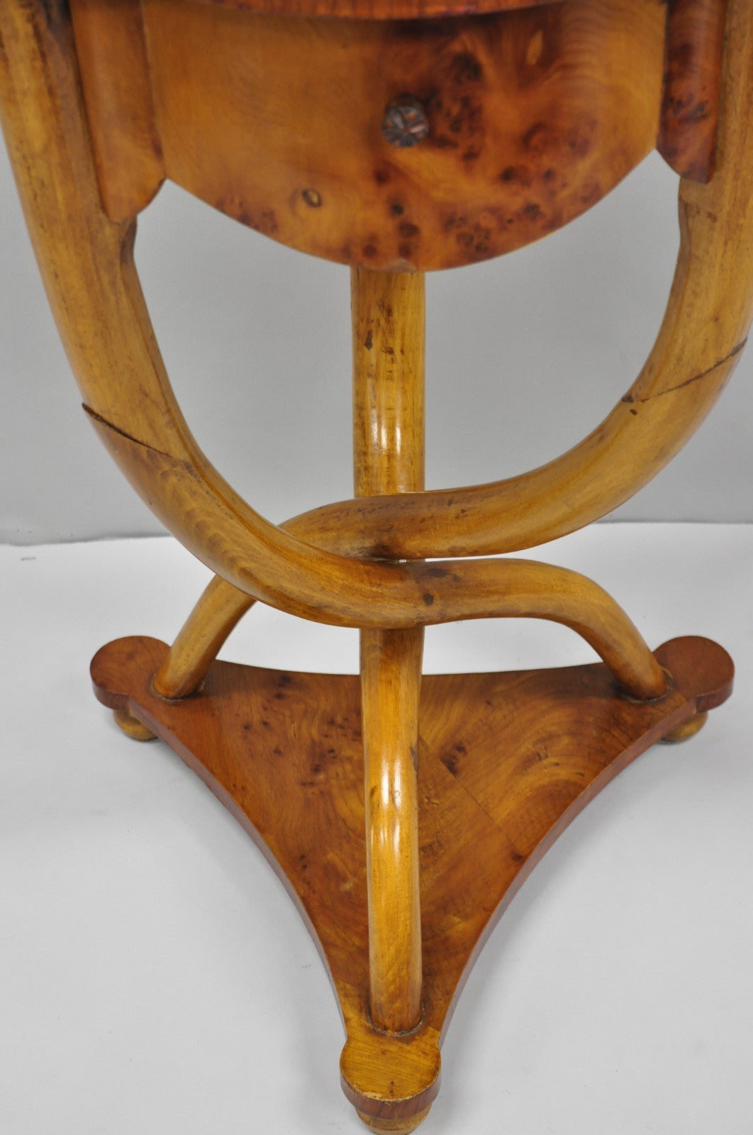 Vintage Art Deco Style Burr Walnut Curved Leg Pedestal One Drawer Side Table