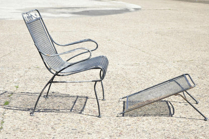 Vintage Woodard Wrought Iron Garden Chaise Lounge Chair w/ Removable Footstool