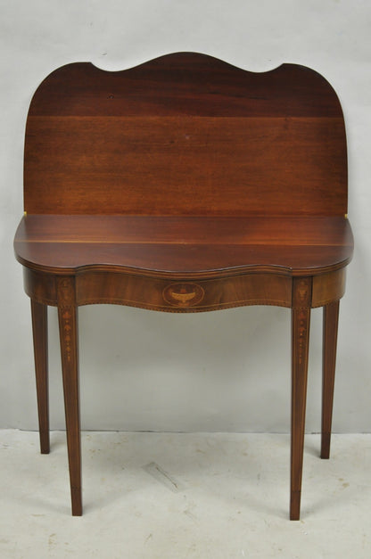 Antique Sheraton Federal Mahogany Urn Inlay Flip Serpentine Console Game Table