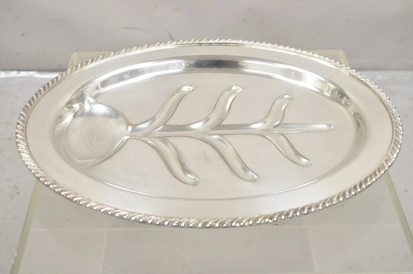 Vintage English Regency Silver Plated Oval Meat Cutlery Serving Platter Tray