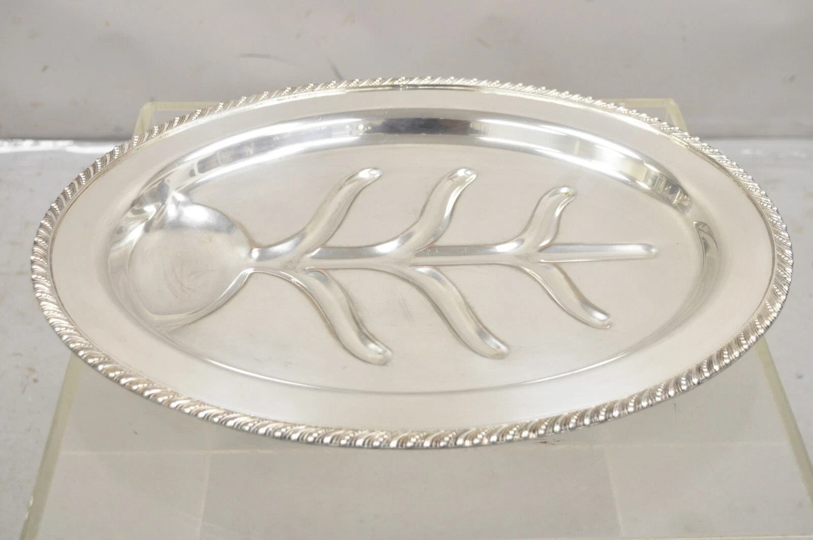 Vintage English Regency Silver Plated Oval Meat Cutlery Serving Platter Tray