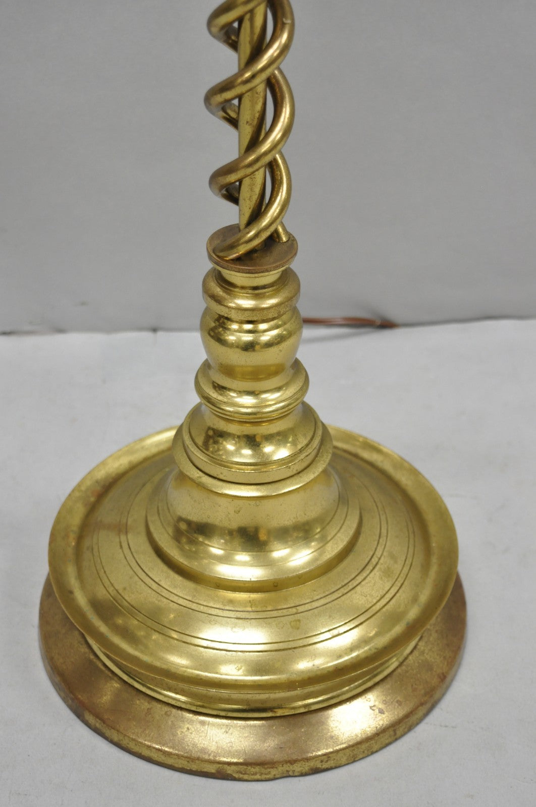 Vintage English Brass Spiral Barley Twist Candlestick Pole Floor Lamp