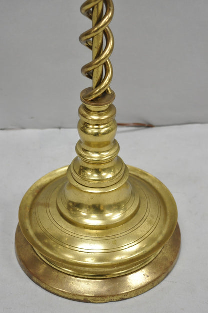 Vintage English Brass Spiral Barley Twist Candlestick Pole Floor Lamp