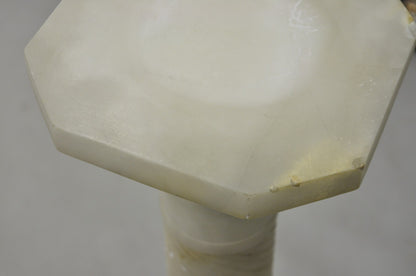 Antique Italian Neoclassical Carved Alabaster Spiral Column Narrow Pedestal