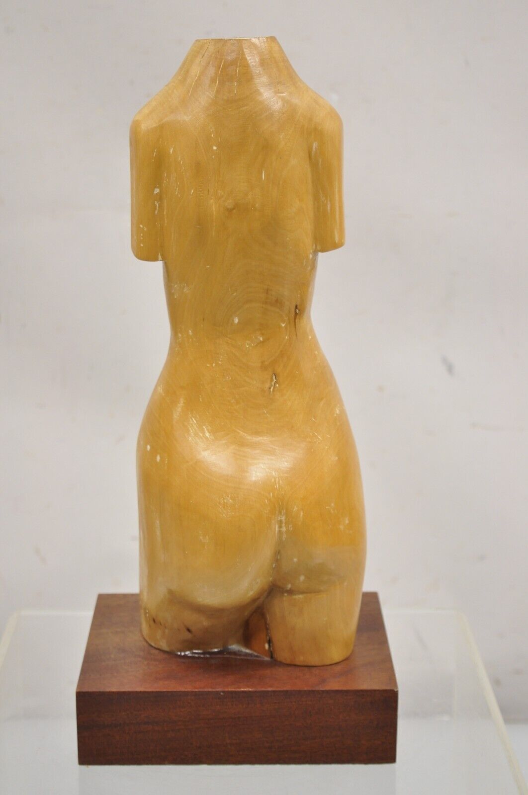 Vintage Mid Century Modern Solid Carved Wood Nude Female Torso Sculpture