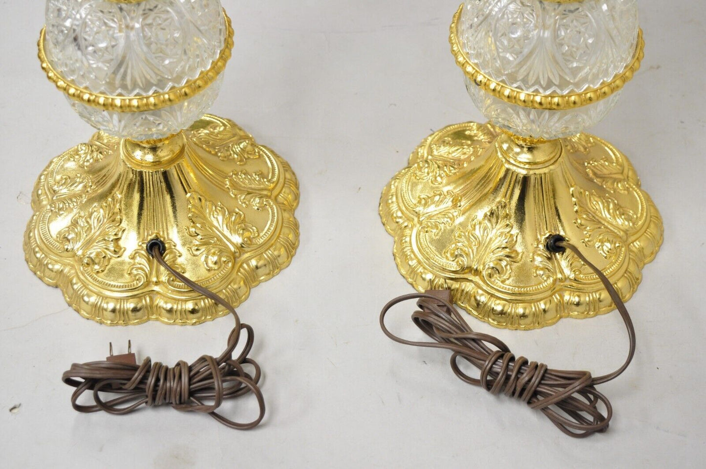 Vintage Italian Hollywoood Regency Gold Glass & Crystal Table Lamps - a Pair