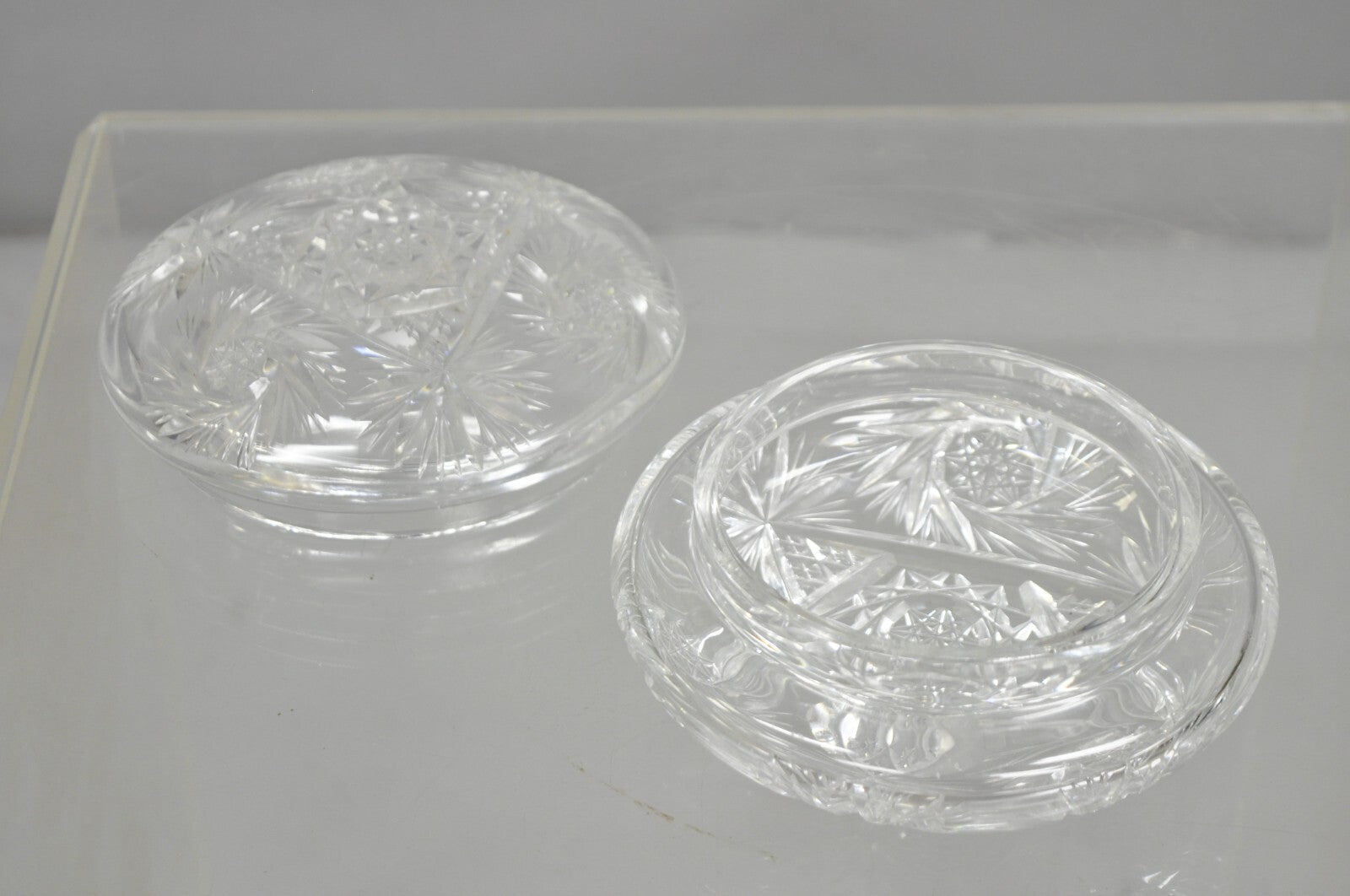 Vintage Art Deco Bohemian Cut Crystal Glass Czech Ladies Vanity Powder Jar