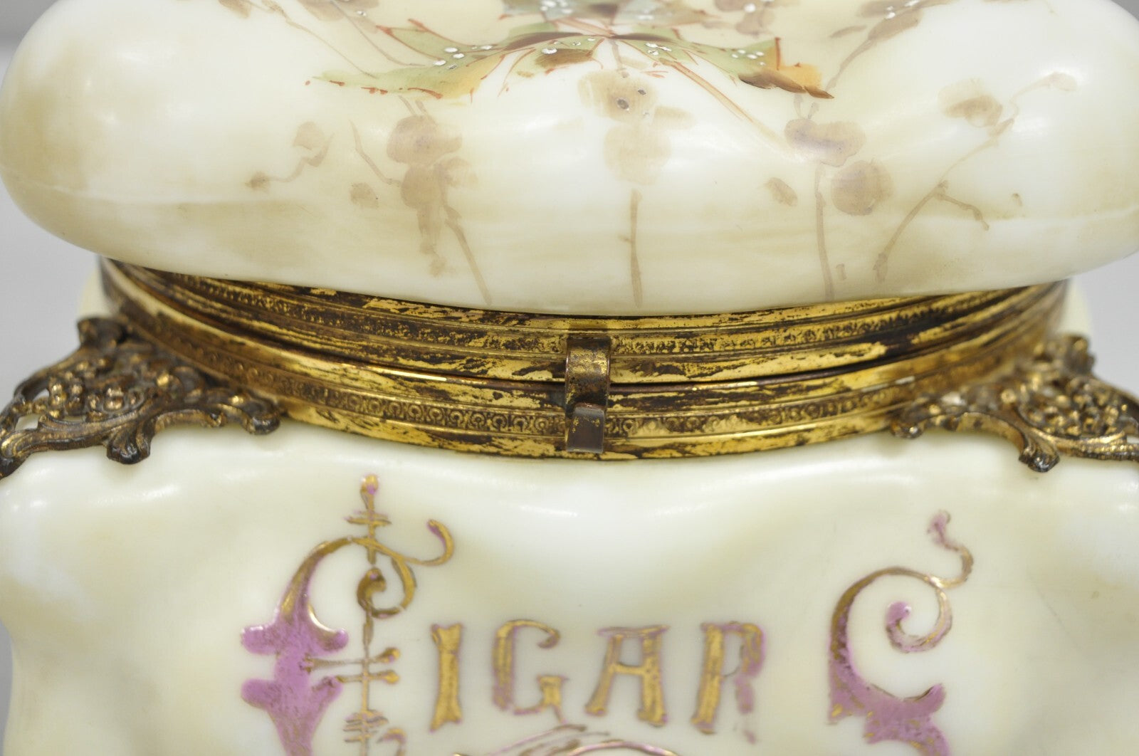 Antique Victorian C.F. Monroe Wavecrest Art Nouveau Cigars Humidor Glass Jar Box