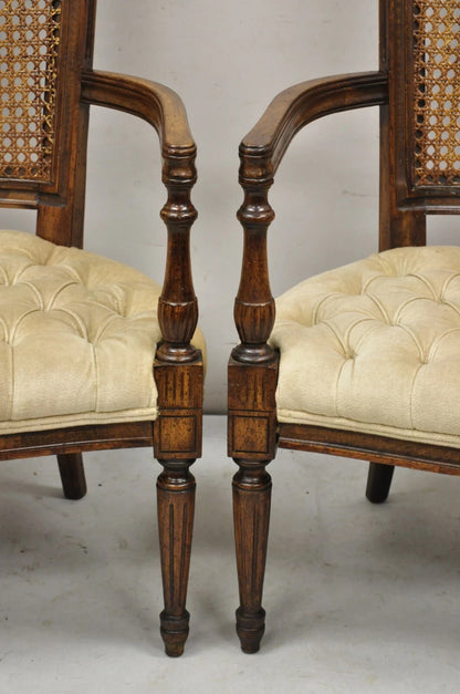 Vintage Hollywood Regency Tall Cane Back Fireside Lounge Armchairs - a Pair
