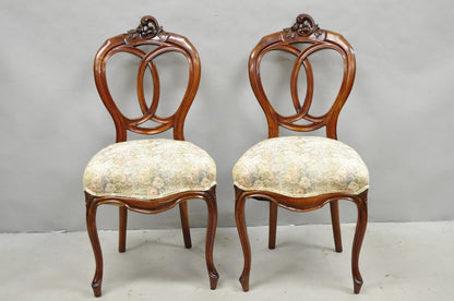 Antique Victorian Mahogany Pretzel Balloon Back Parlor Side Chairs - a Pair