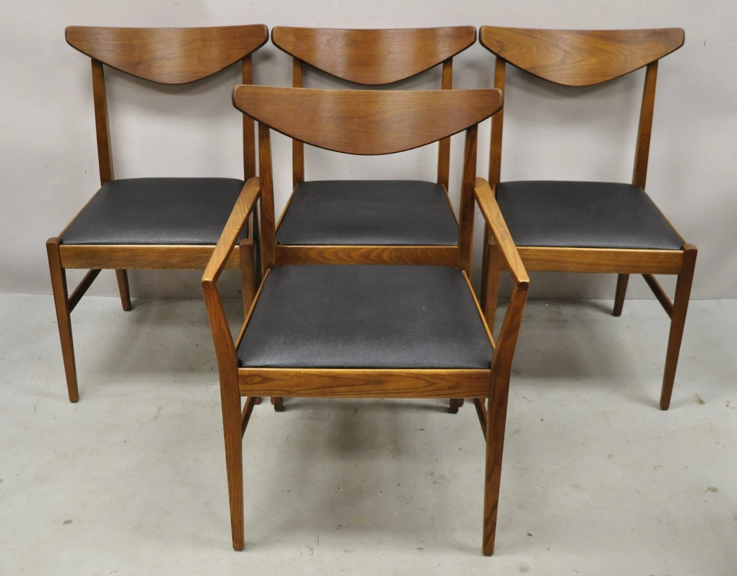 Vintage Mid Century Modern Cat Eye Walnut Dining Chairs by Stanley - Set of 4