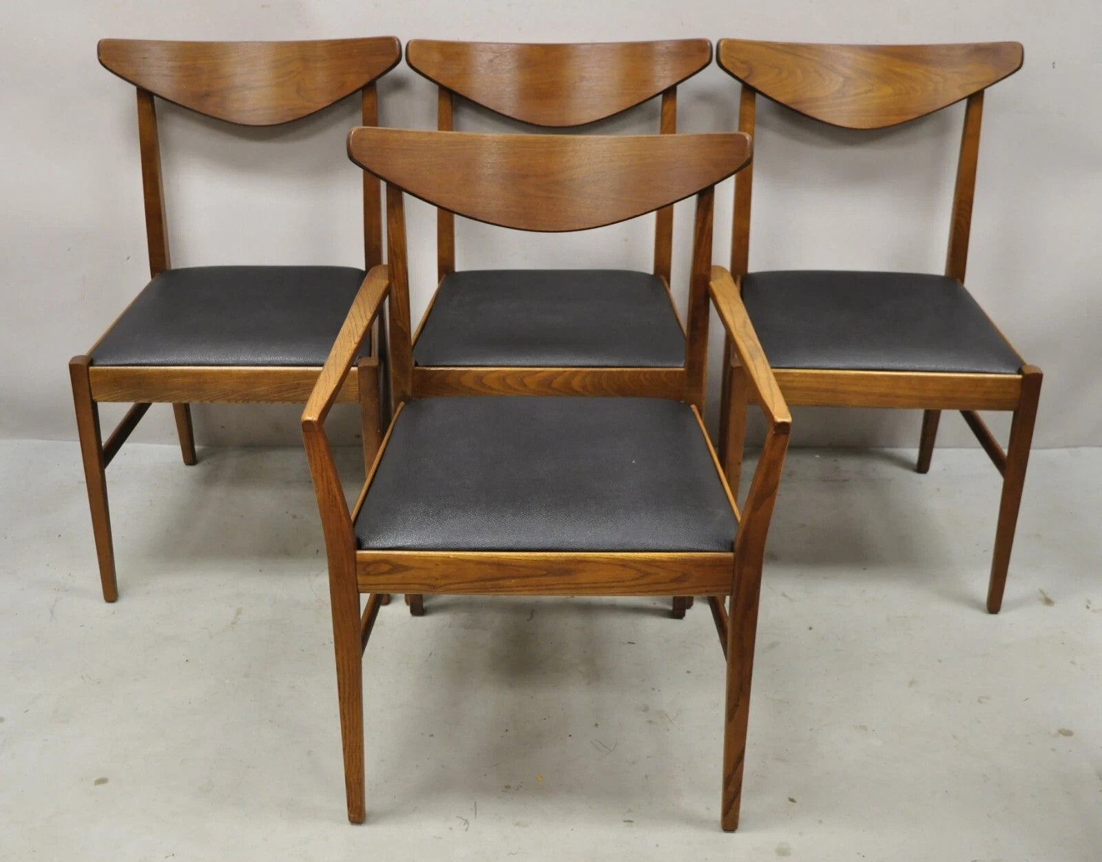 Vintage Mid Century Modern Cat Eye Walnut Dining Chairs by Stanley - Set of 4