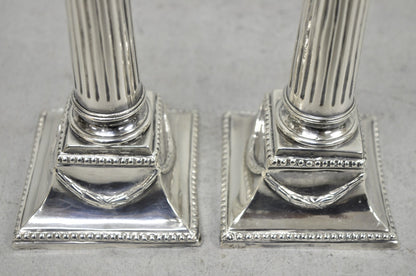 Vintage English Regency Silver Plated Classical Column Small Candlesticks - Pair