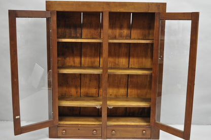 Antique American Primitive Colonial Cherry Wood 2 Door Hutch Cupboard Cabinet
